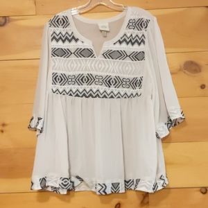 Knox rose XL blouse sheer boho embroidered casual